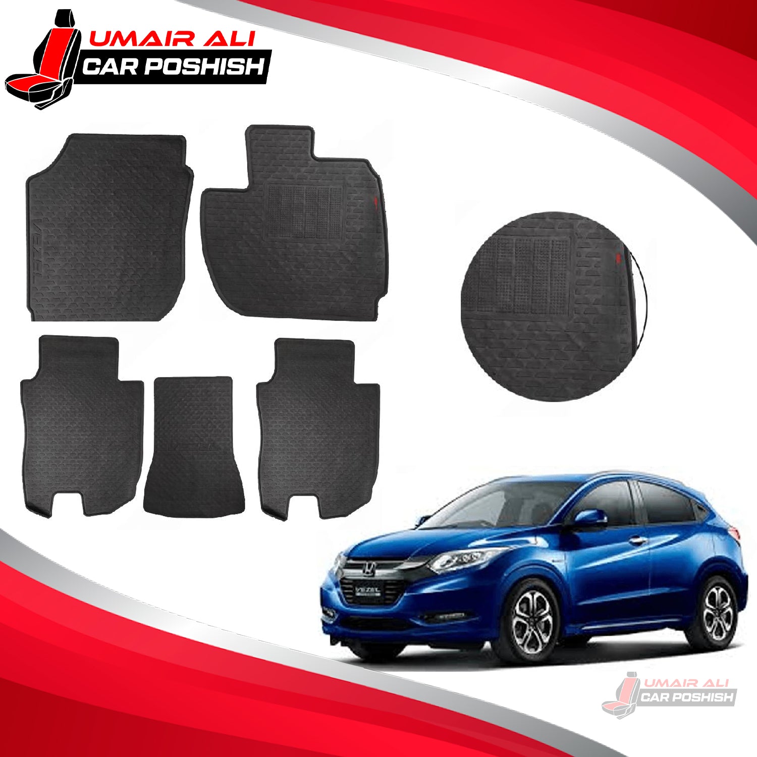 Honda Vezel Custom Fit PVC Rubber Floor Mat Black 5 Pcs - Model 2013-2021