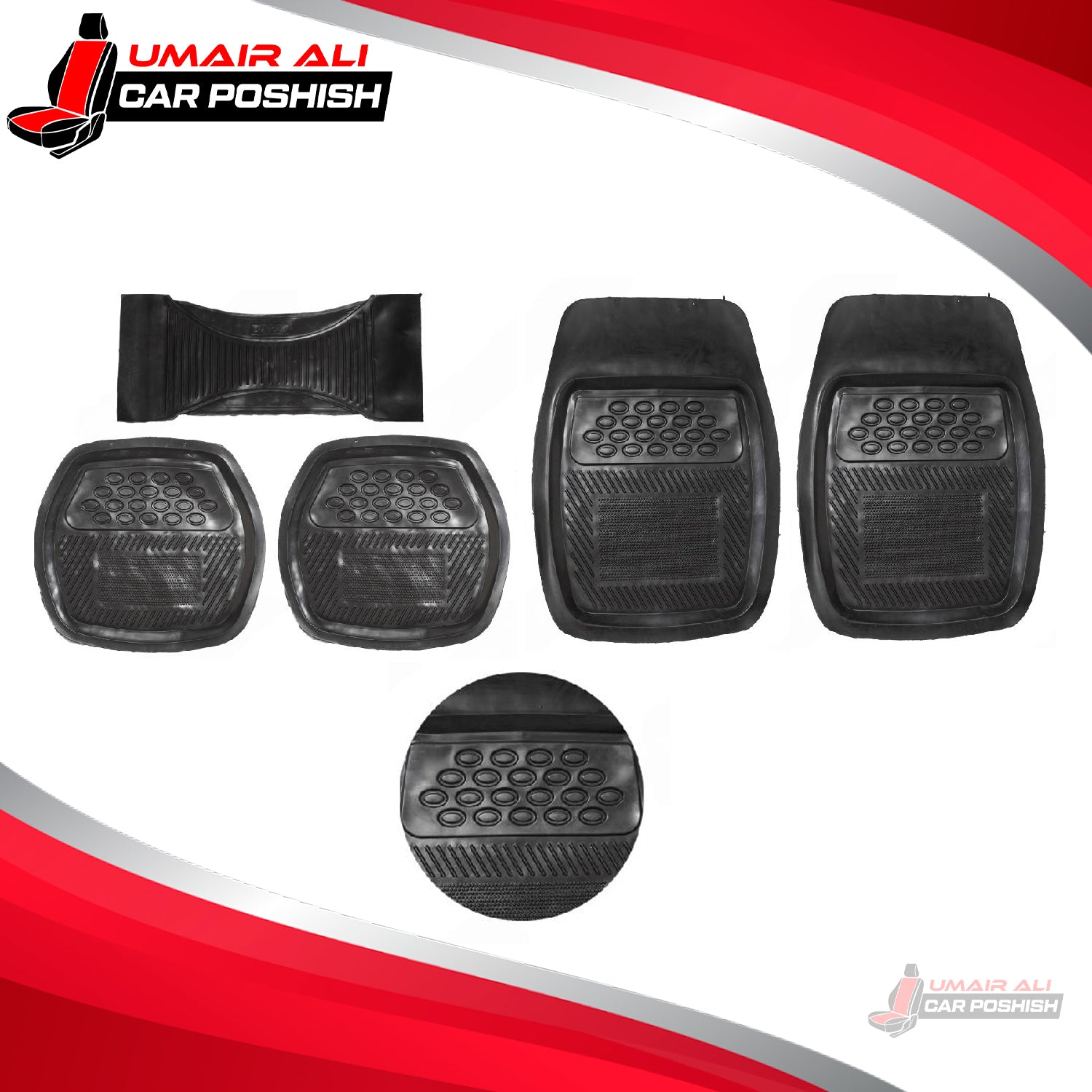 Universal Rubber Floor  Mat Black 5Pcs