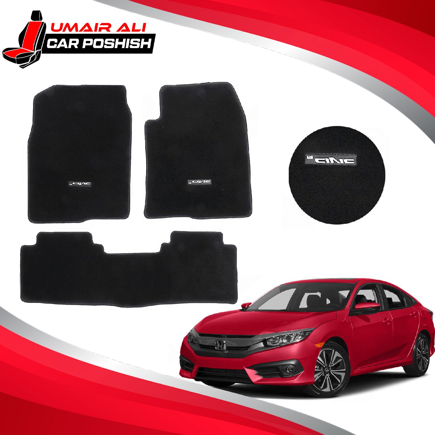 Honda Civic 2016-2021 Carpet Floor Mats Black (Twist fiber )