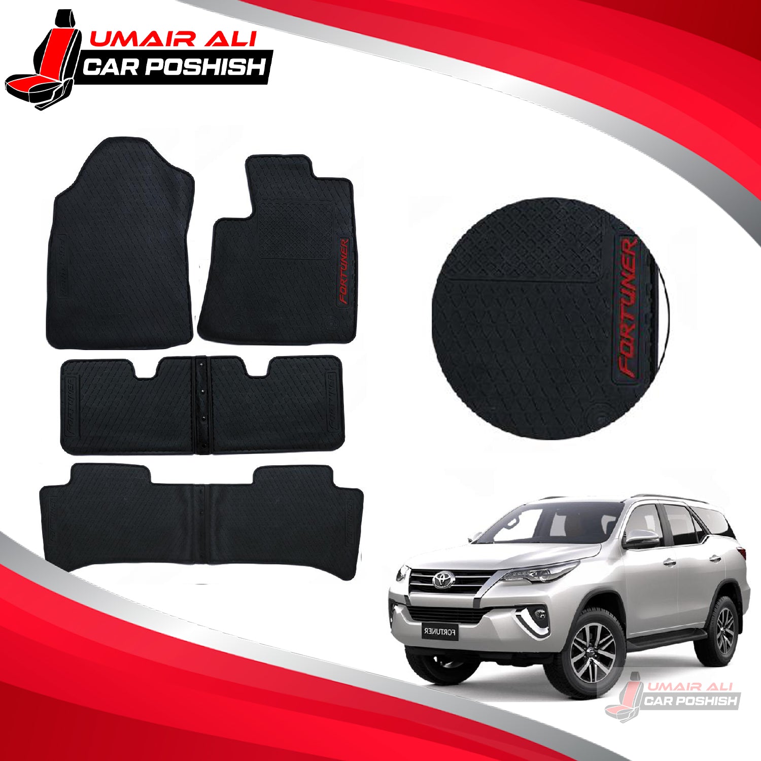 Toyota Fortuner 2016-2021 Rubber Floor Mats Black
