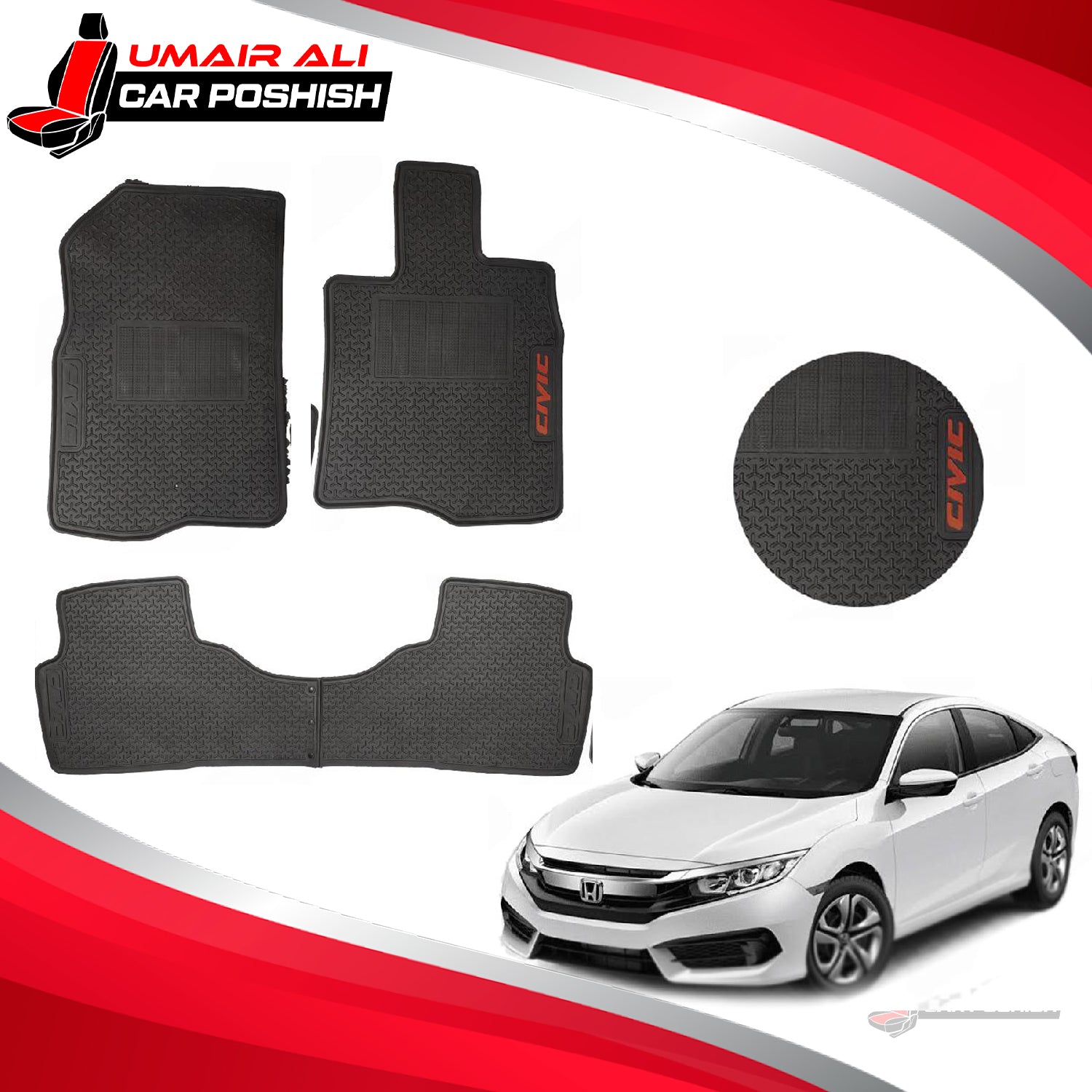 Honda Civic 2016-2021 FLOOR RUBBER Mat / LATEX ANTI SLIP SILICONE BLACK
