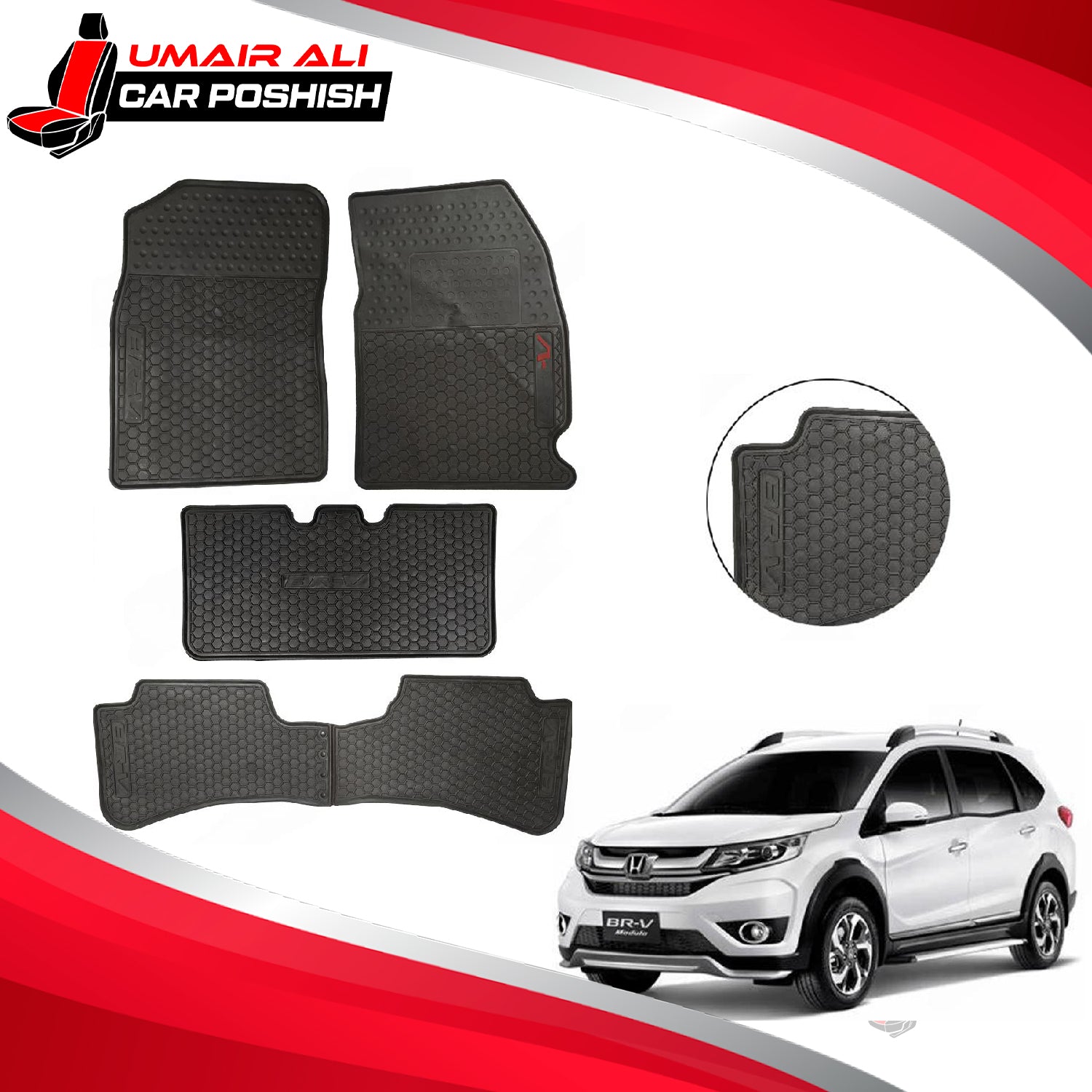 Honda BRV Custom Fit PVC Rubber Floor Mat Black 4 Pcs - Model 2017-2021