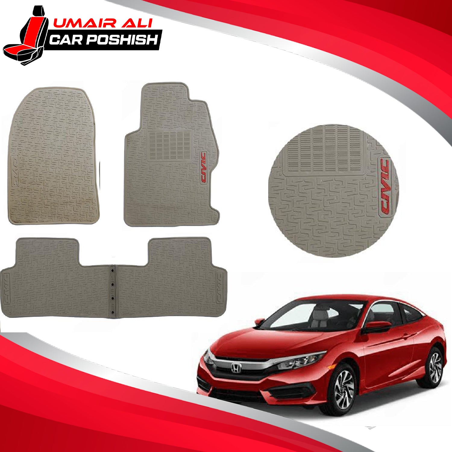 Honda Civic 2017-2021 Rubber Floor Mats Beige