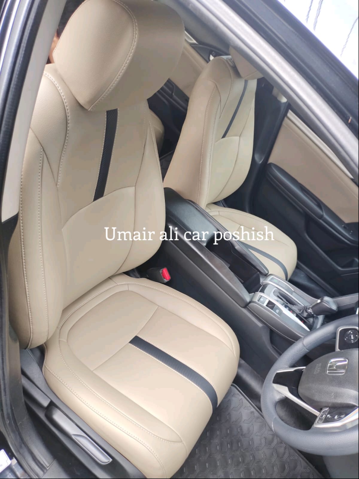Honda civic 2023 prime quality seat cover (poshish) (beige & black) ( PRE ORDER)