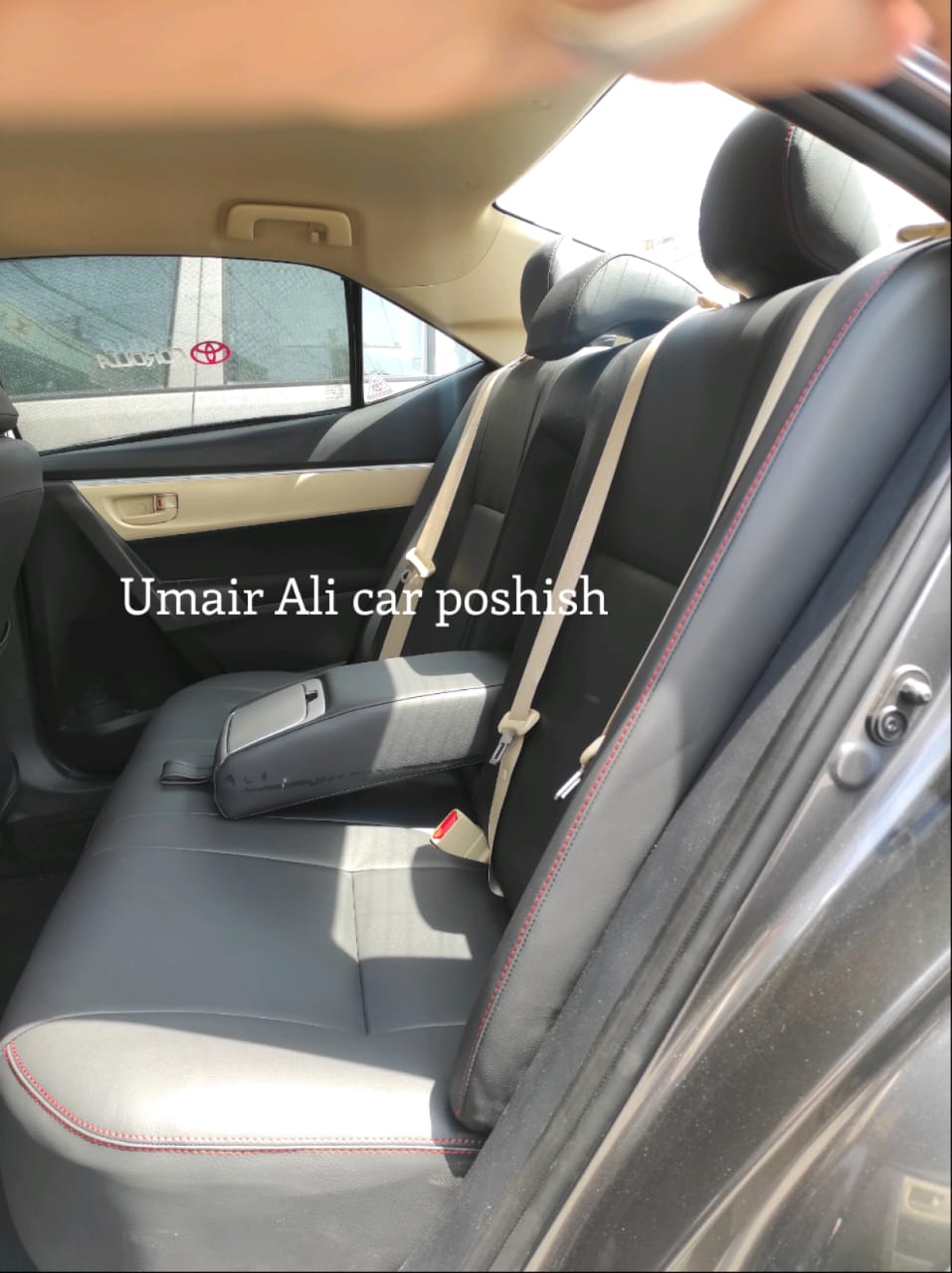Toyota Corolla 2014-2024 Black & Red Stitching Synthetic Leather right Seat Covers (poshish)