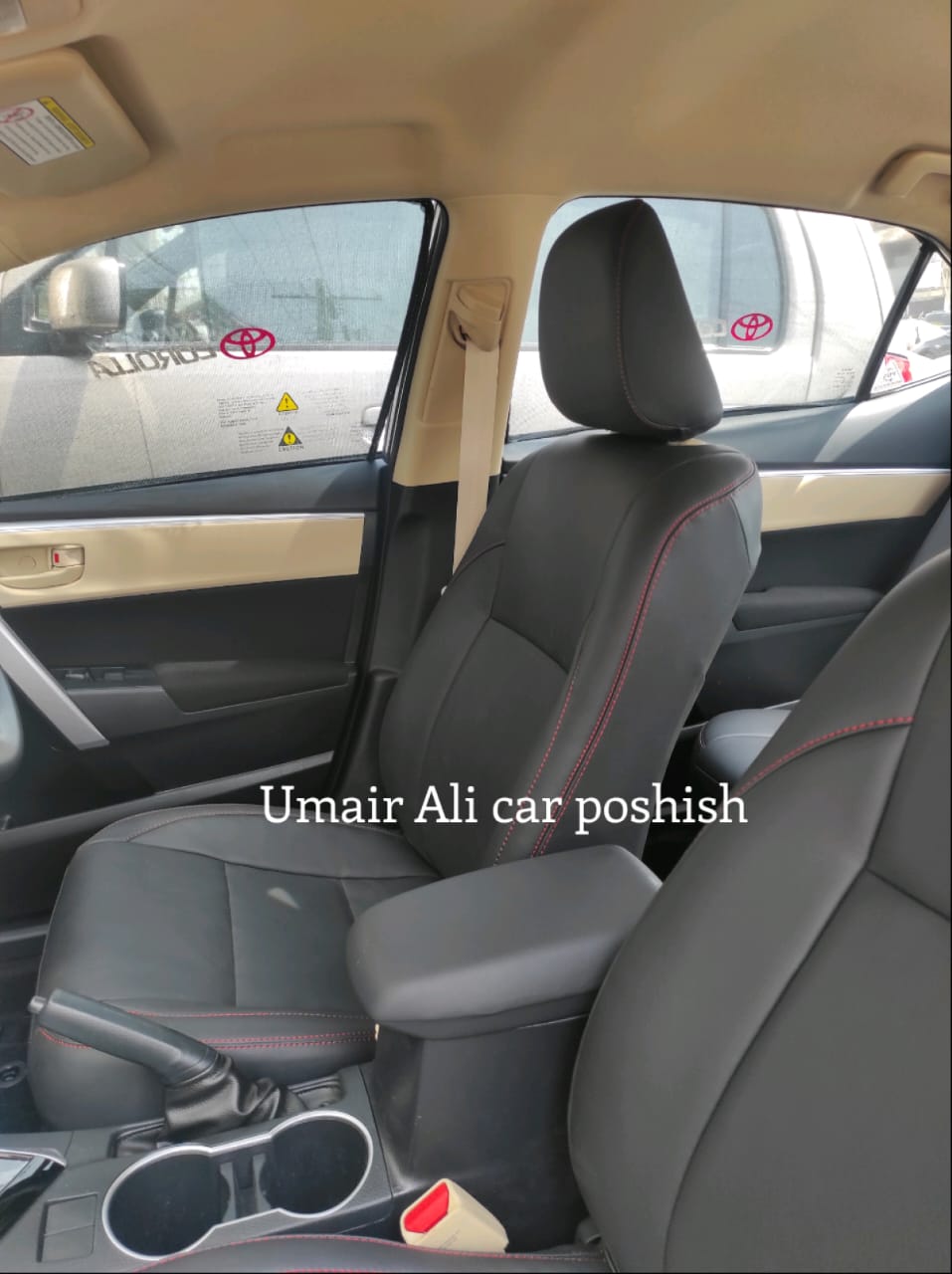 Toyota Corolla 2014-2024 Black & Red Stitching Synthetic Leather right Seat Covers (poshish)
